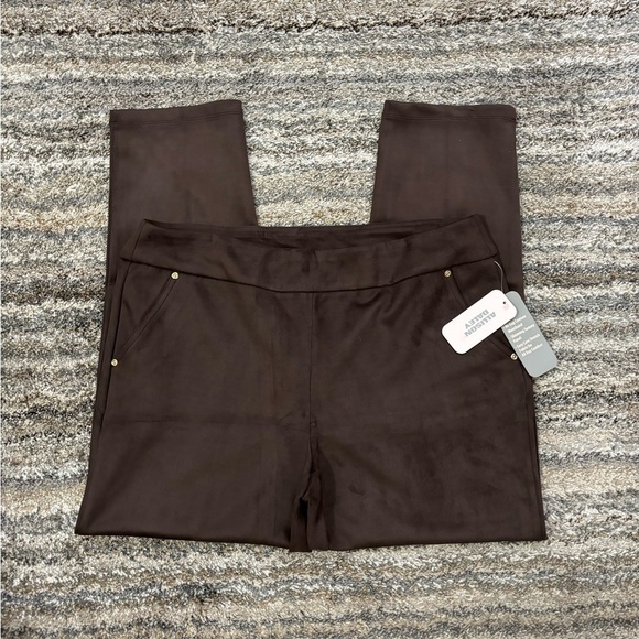 Allison Daley Faux Suede Skinny Jeggings Sz Large NWT | Brown Pull-On Jeggings- - Picture 2 of 14